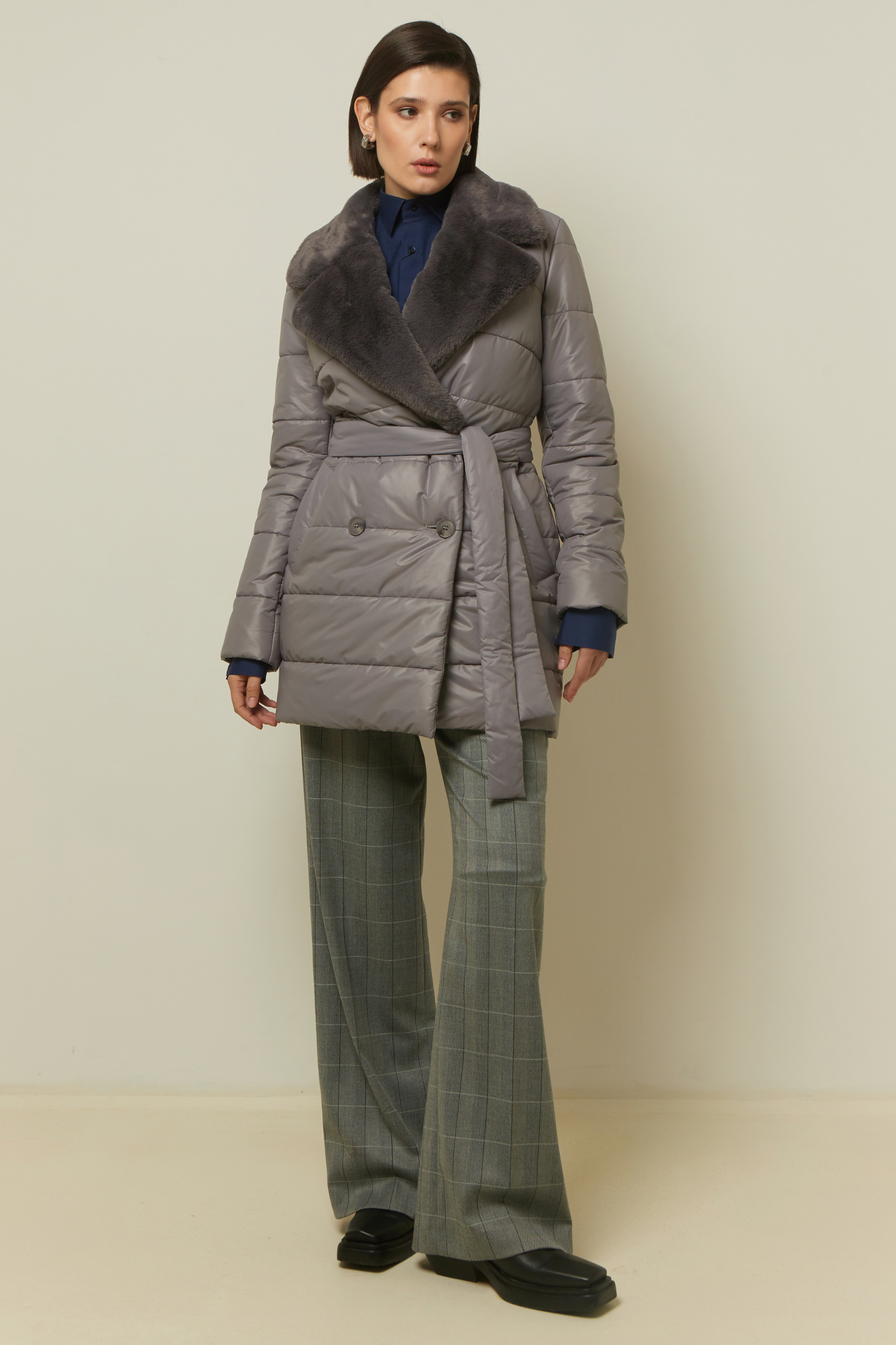 Пальто женское плащевое утепленное 5S-13037-1. Фото 1.